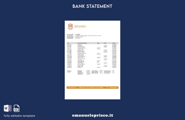 stile verificato Modello di estratto conto bancario commerciale della Cambogia U